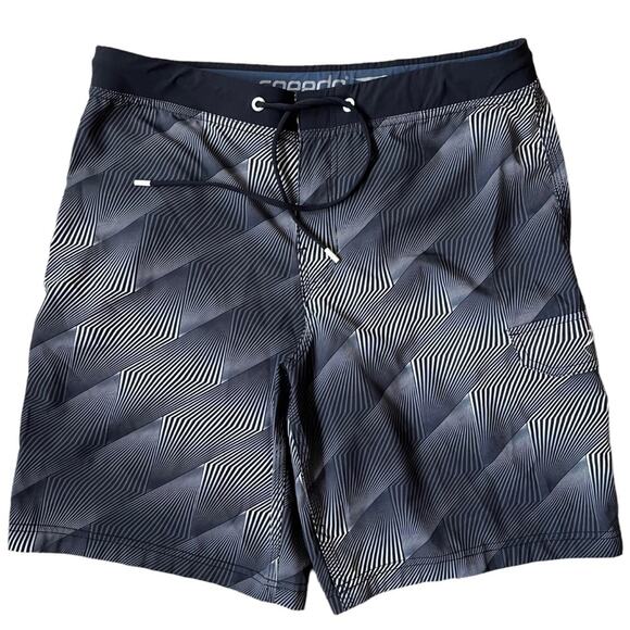 SPEEDO Crosswise Board Shorts Swim Trunks Men’s 34 Black White Geometric Print - Picture 1 of 7